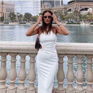 Zara Dress maxi halter cut out white wedding coctail party